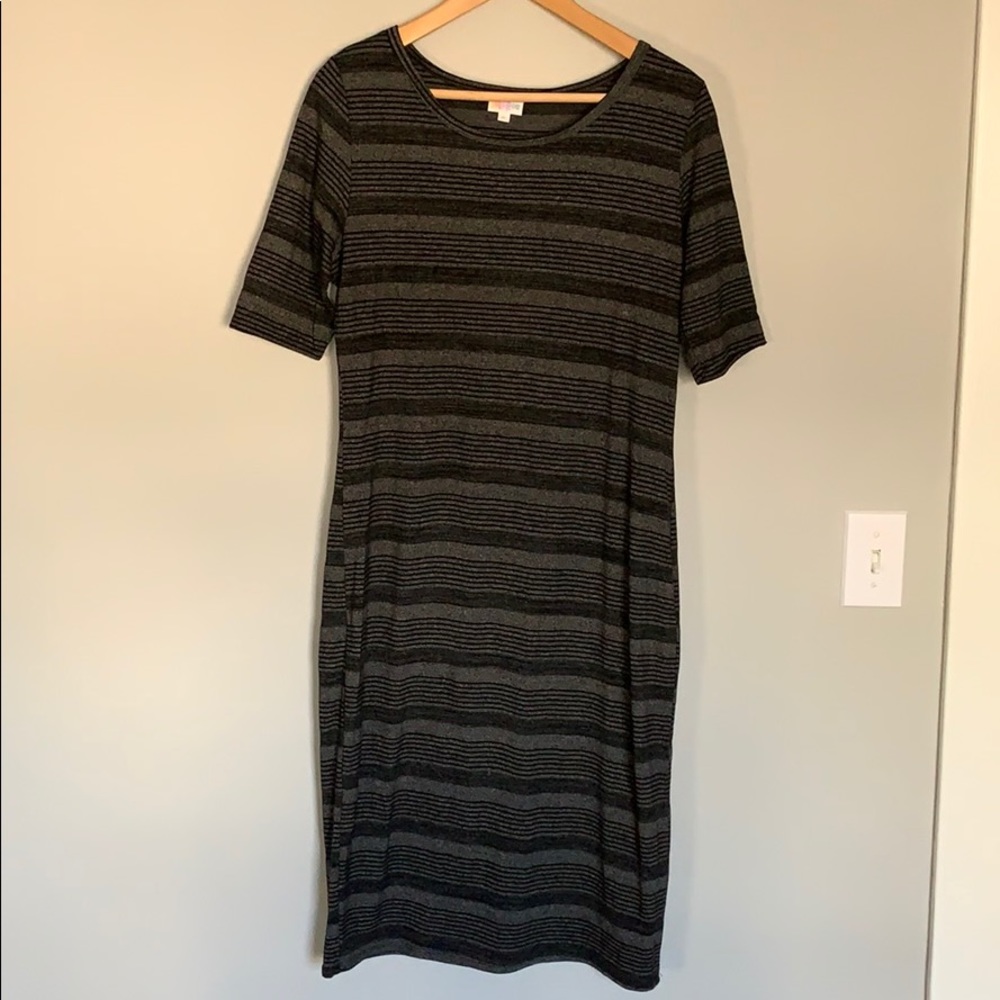 LulaRoe black and gray striped Julia dress